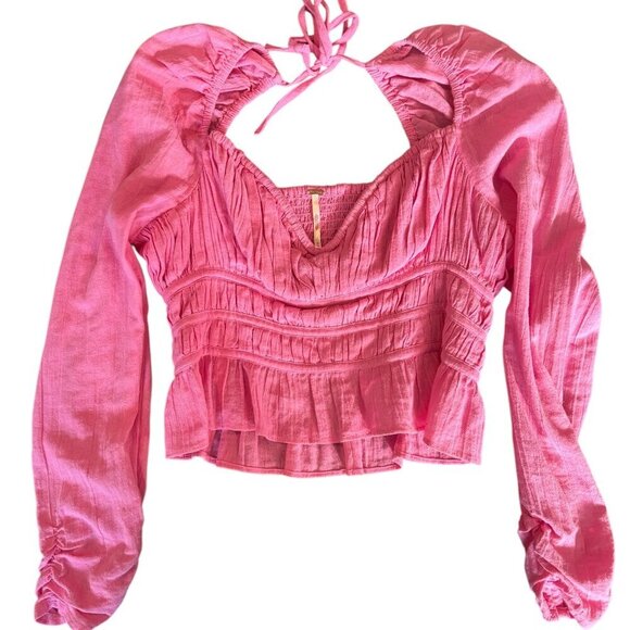 Free People Top Women's Size Medium Pink Chloe Blouse - Picture 3 of 10